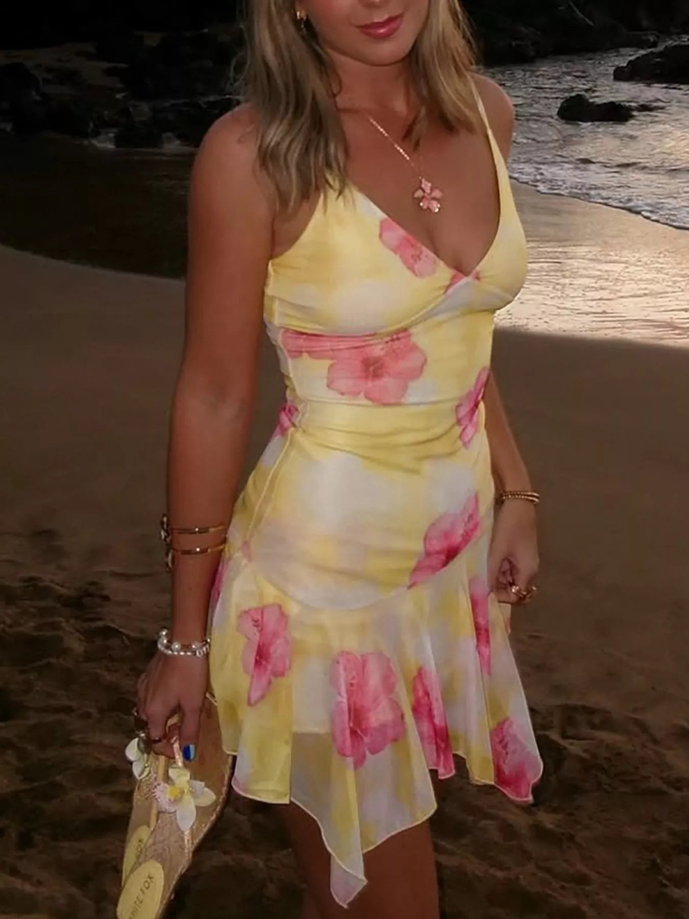 Sheer Floral Print Sleeveless Asymmetrical Mini Dress  Shop One Place