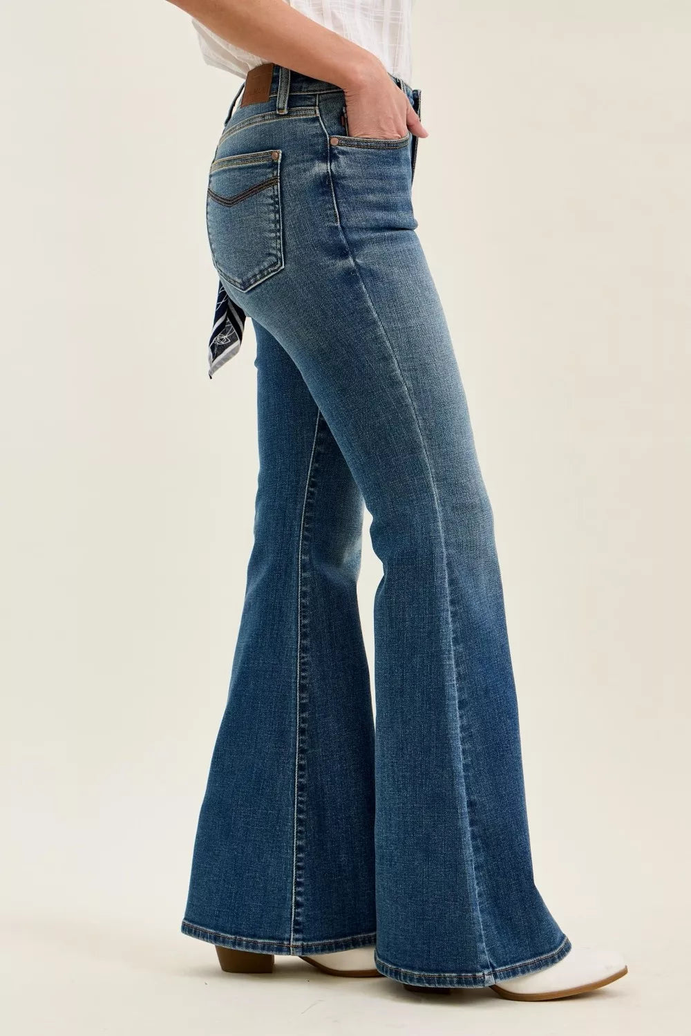 Judy Blue Mid Rise Jaqueline Flare with Triple Needle Back Pkts and Bandana Loop  Shop One Place