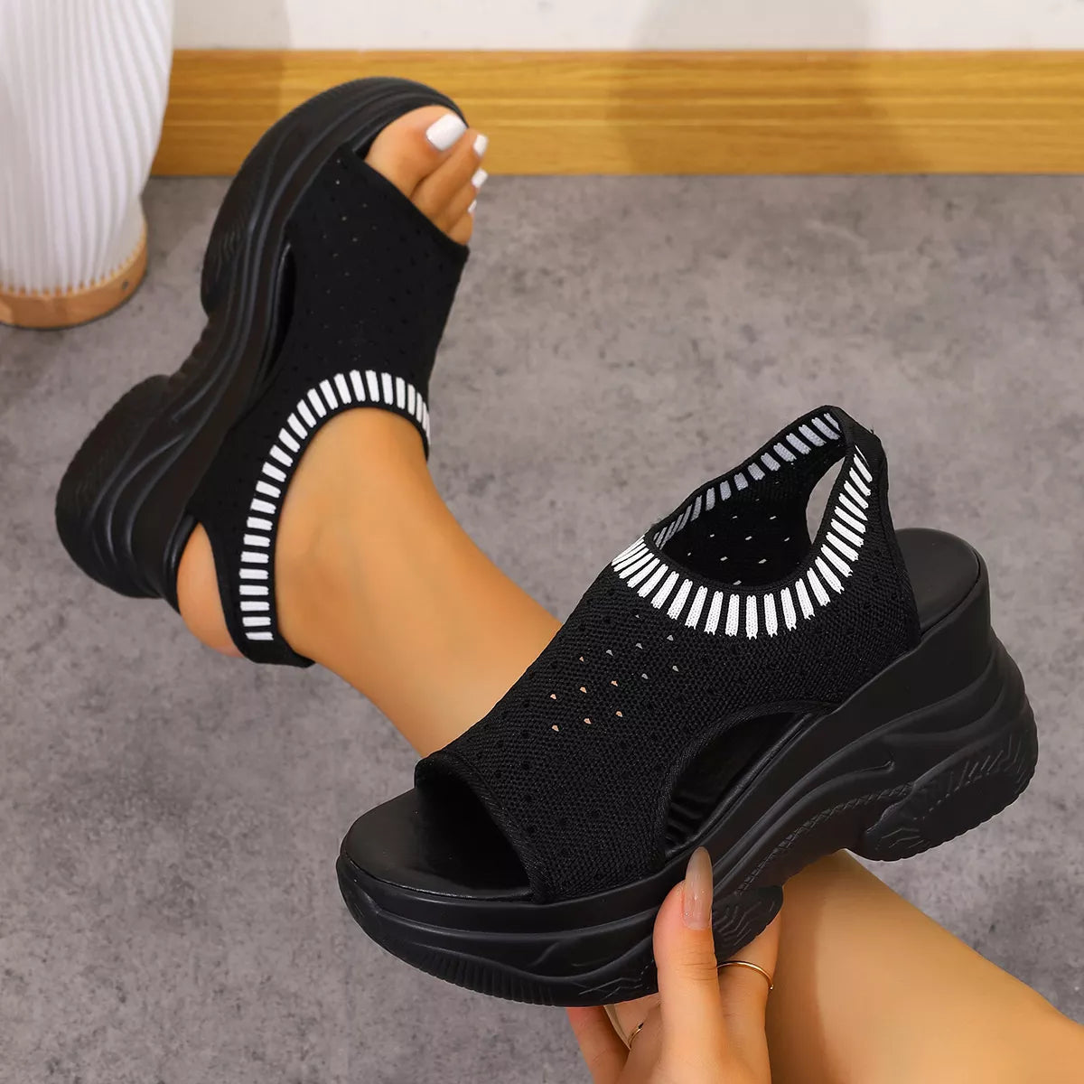 Mesh Platform Wedge Sandals  Shop One Place