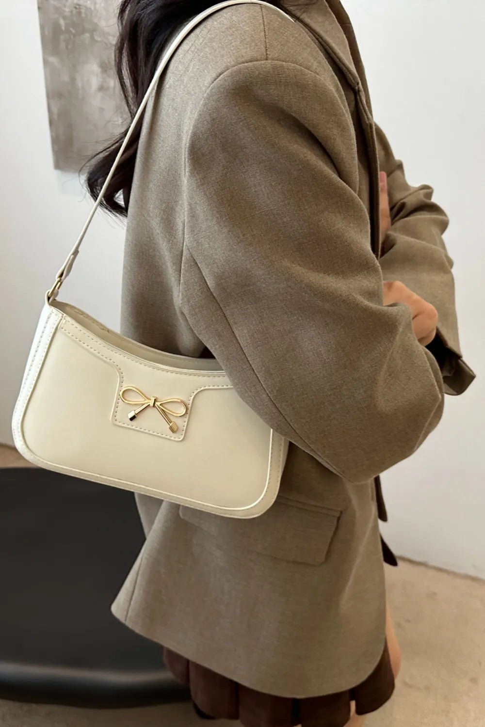 Bow Trim PU Leather Shoulder Bag  Shop One Place