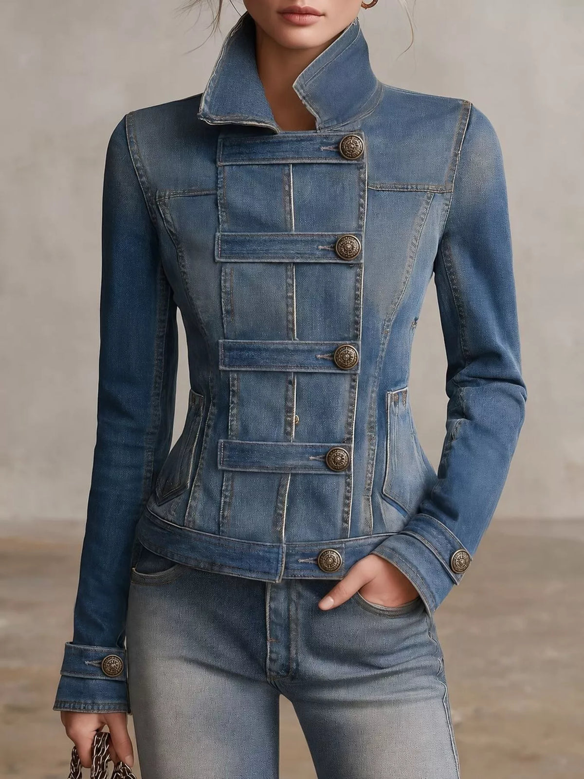 Women's Fitted Button-Up Denim Jacket