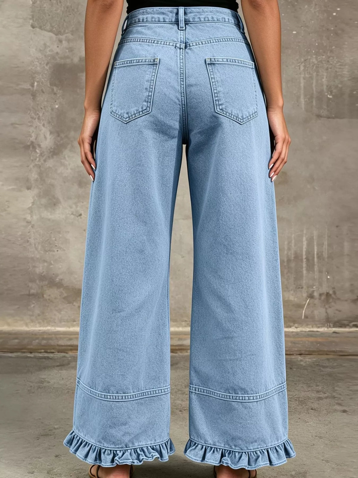 Full Size High-Waisted Wide-Leg Ruffled Hem Jeans Plus Size  Shop One Place
