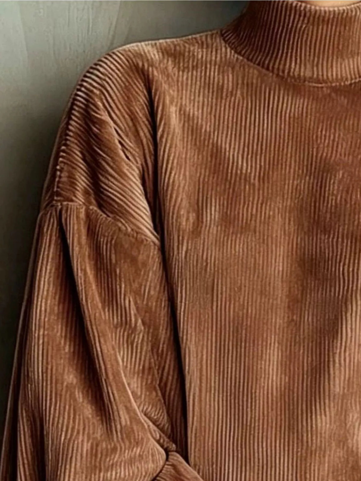 Full Size Corduroy Mock Neck Lantern Sleeve Mini Dress Plus Size  Shop One Place