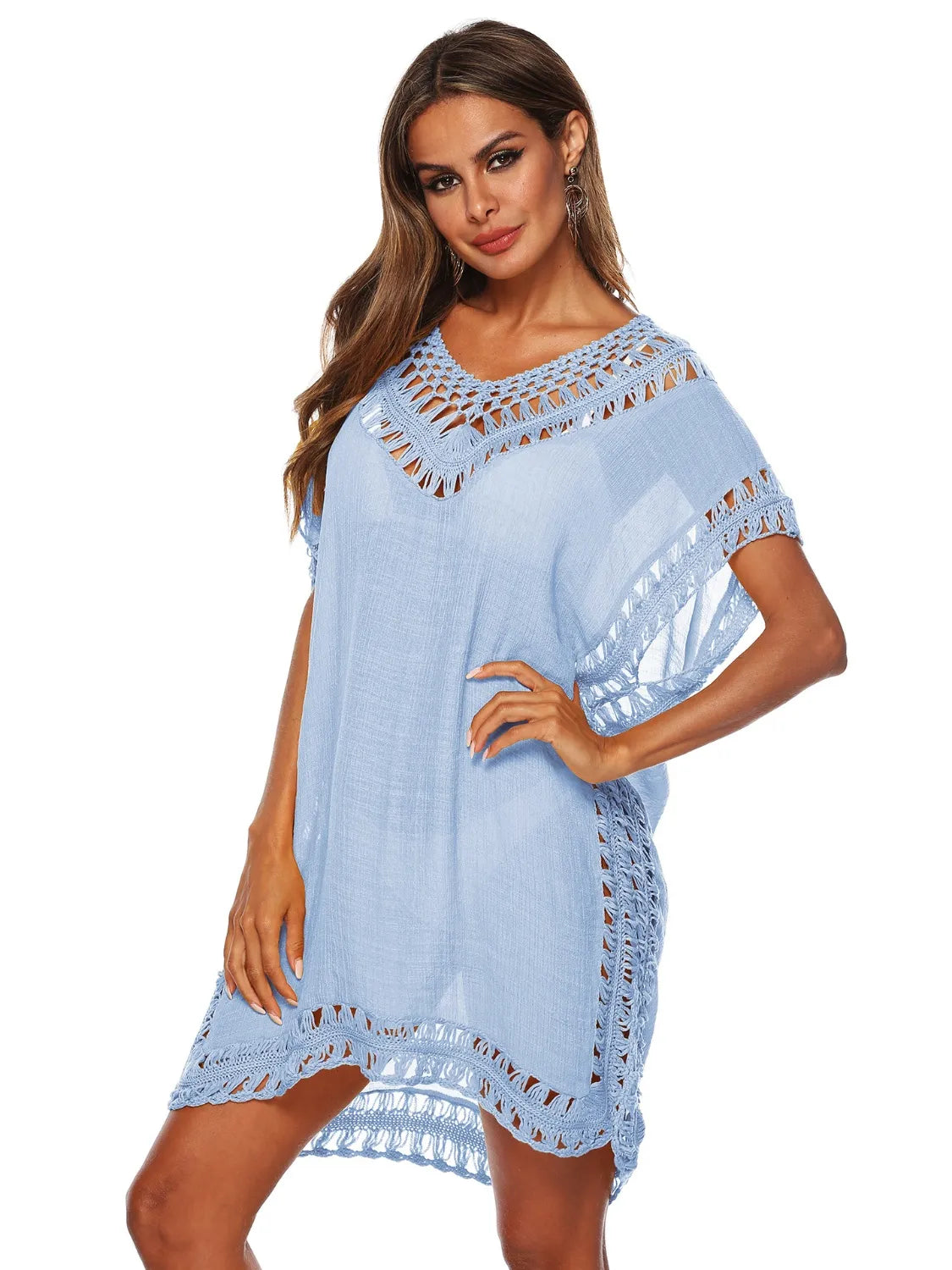 Bohemian Crochet Trim Beach Cover Up Dress  Shop One Place