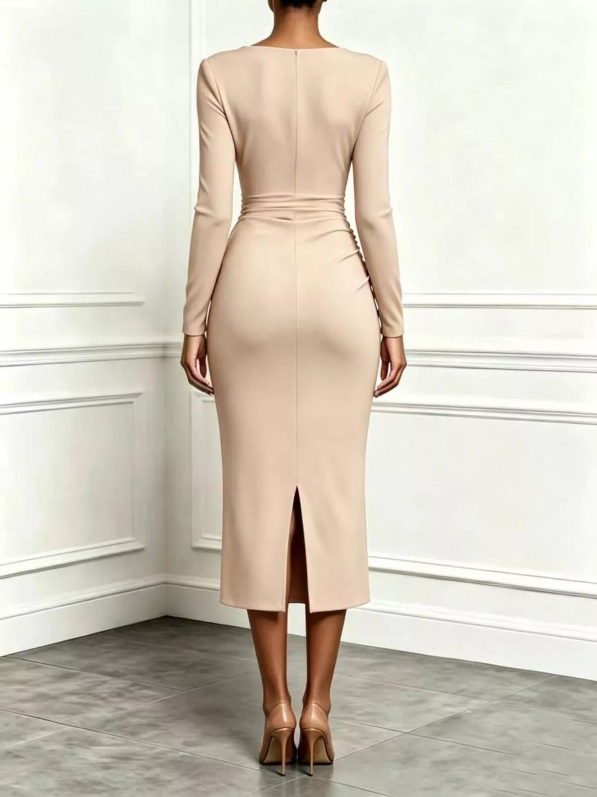 Ruffled Surplice Long Sleeve Dress  Shop One Place