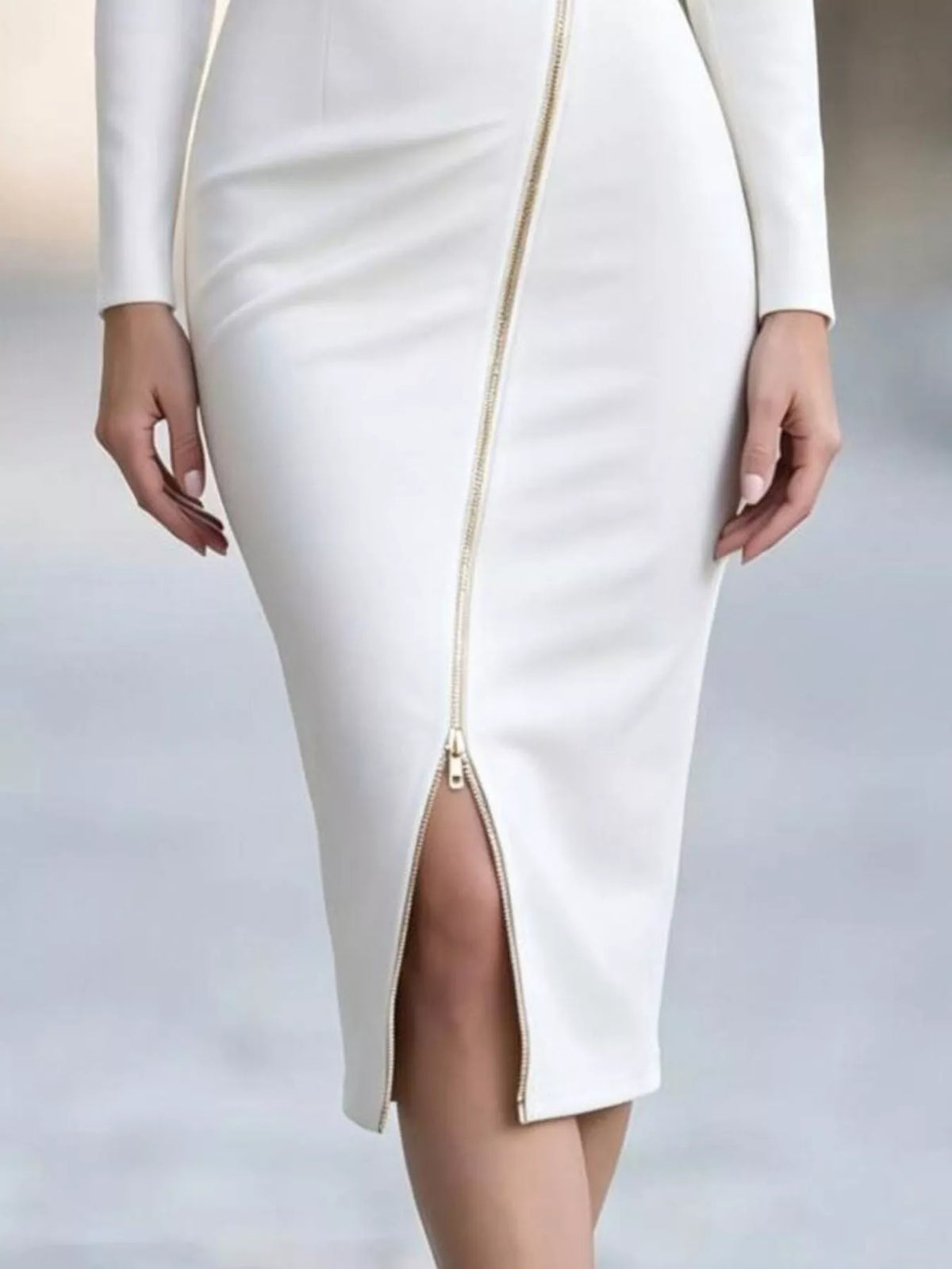 Elegant Asymmetric Zipper Lapel Bodycon Midi Dress  Shop One Place
