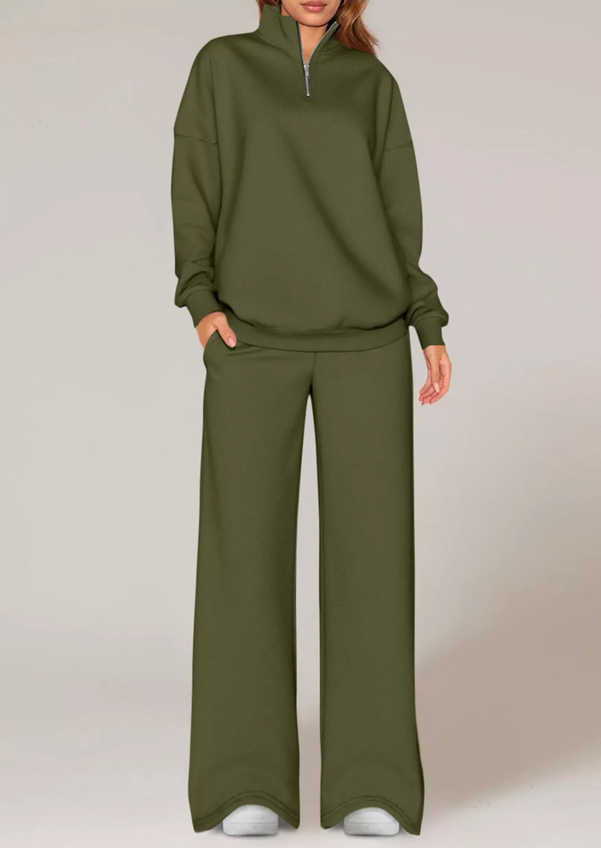 Half-Zip Sweatshirt and Wide-Leg Sweatpants Set  Shop One Place