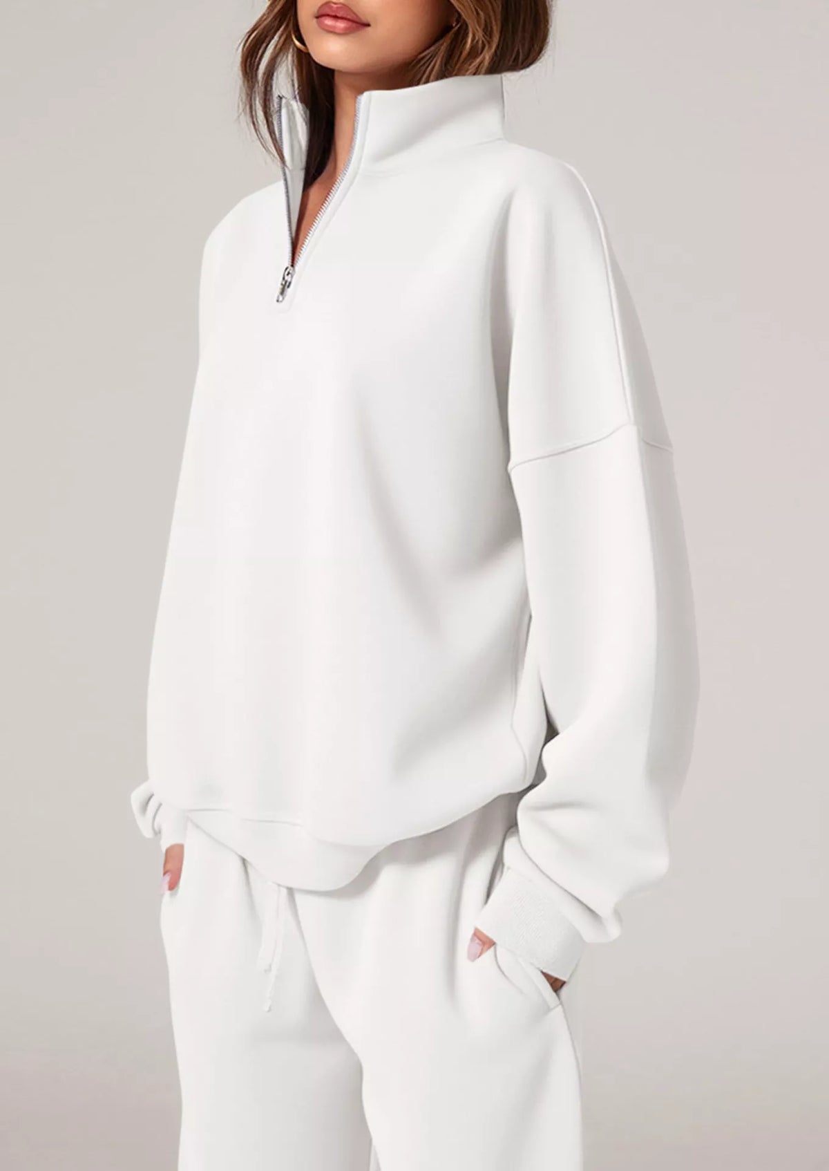 Half-Zip Sweatshirt and Wide-Leg Sweatpants Set  Shop One Place