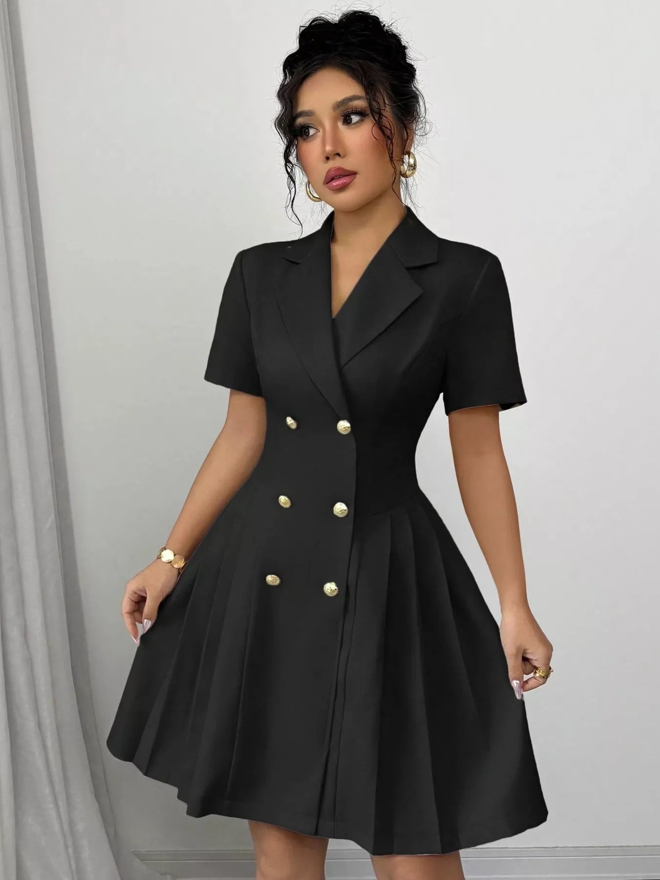 Double-Breasted Pleated Blazer Dress  Shop One Place