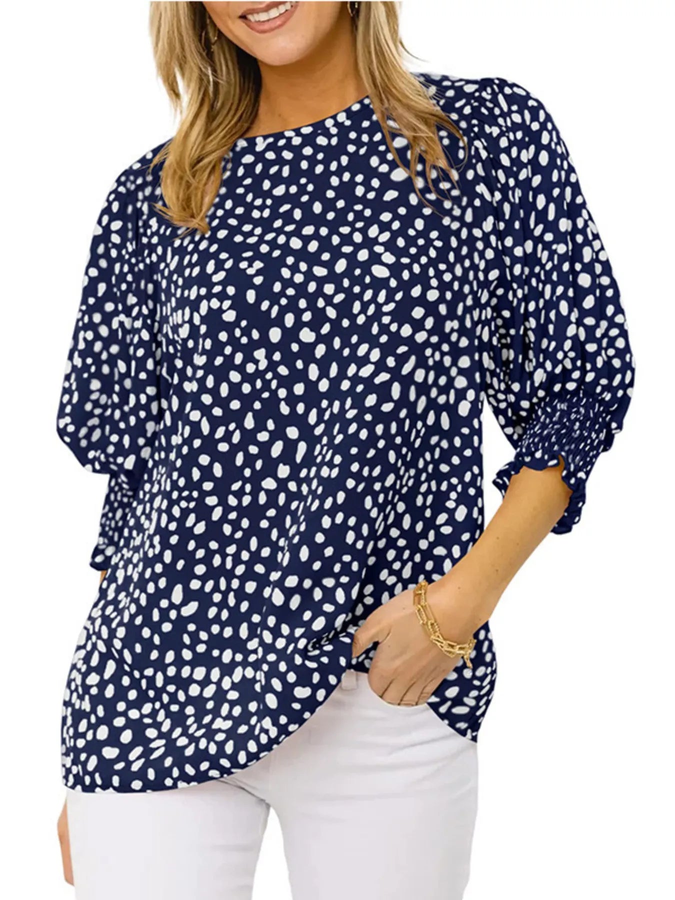 Animal Print Half Sleeve Blouse  Shop One Place