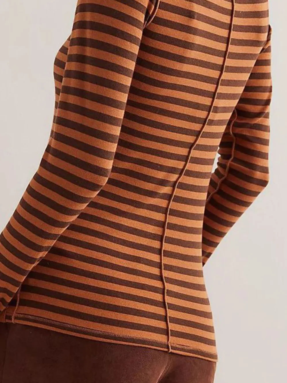 Exposed Seam Striped Turtleneck Long Sleeve T-Shirt  Shop One Place
