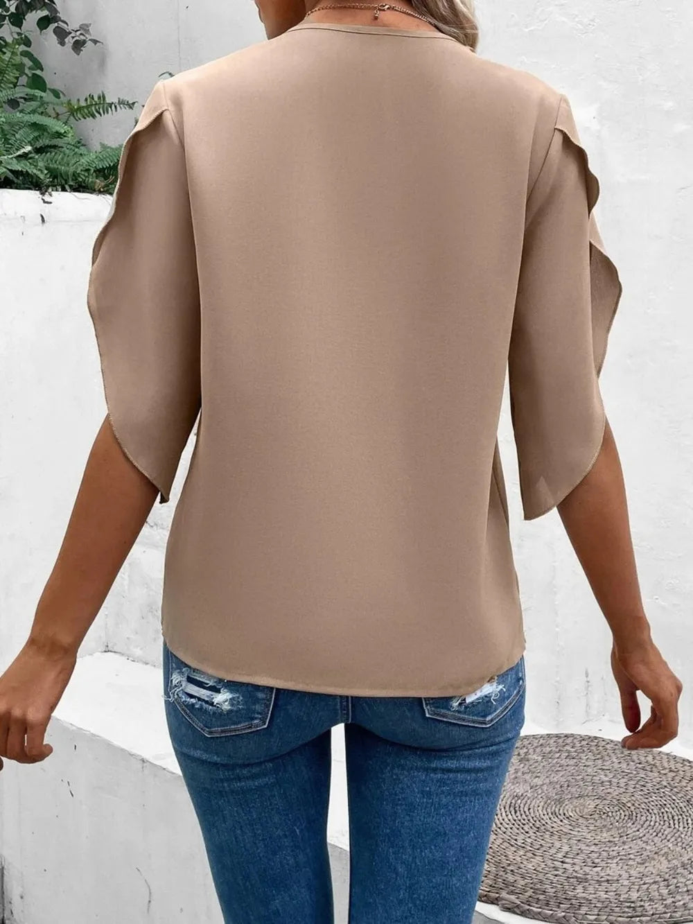 Lace Detail V-Neck Half Sleeve Blouse  Shop One Place