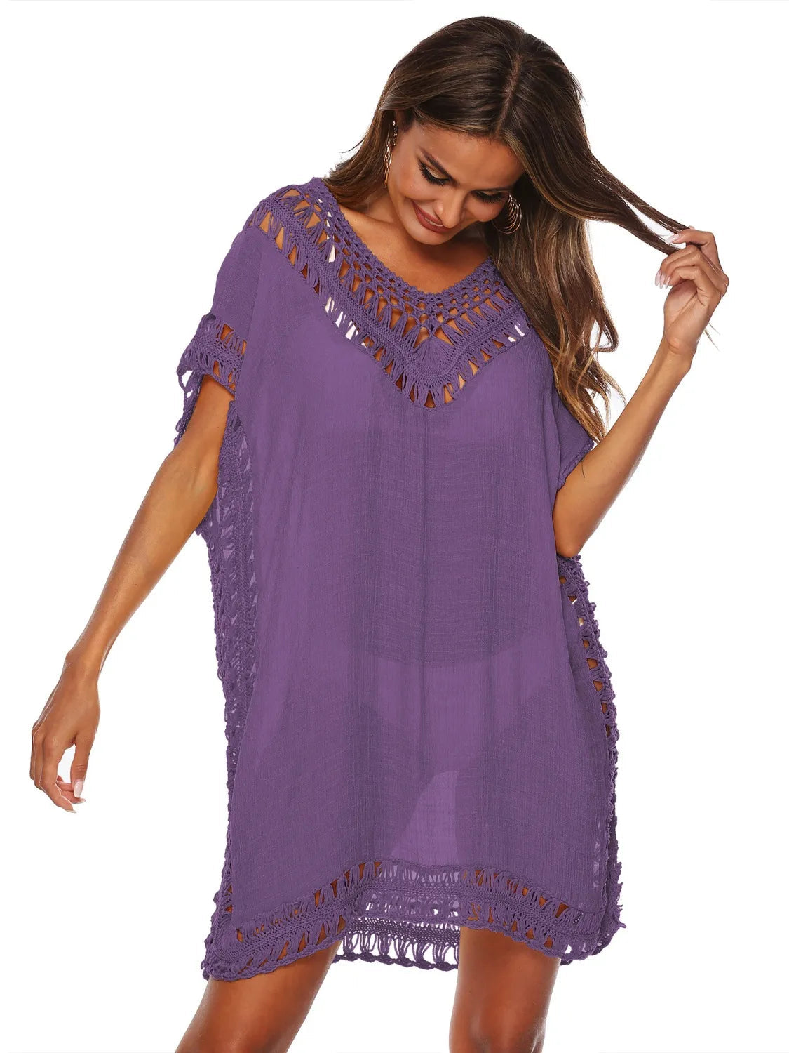 Bohemian Crochet Trim Beach Cover Up Dress  Shop One Place