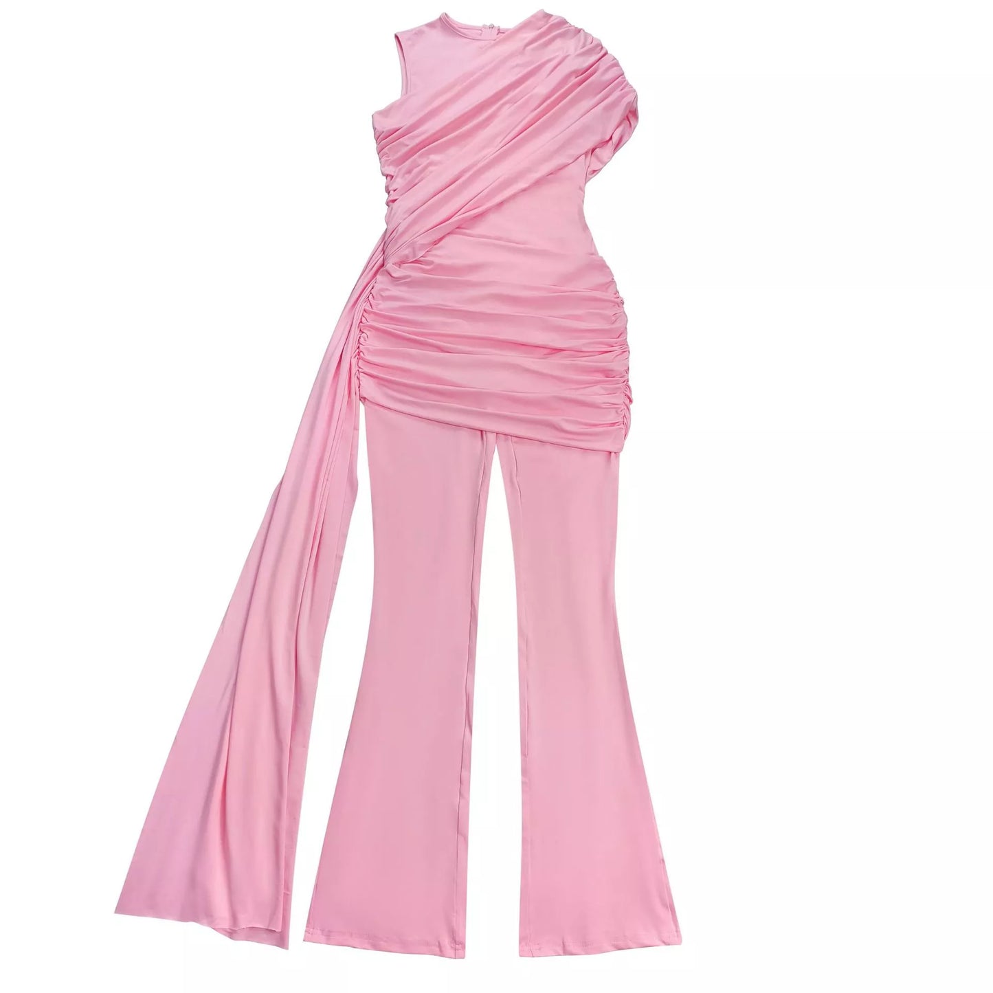 Ruched One-Shoulder Flare Leg Jumpsuit  Shop One Place