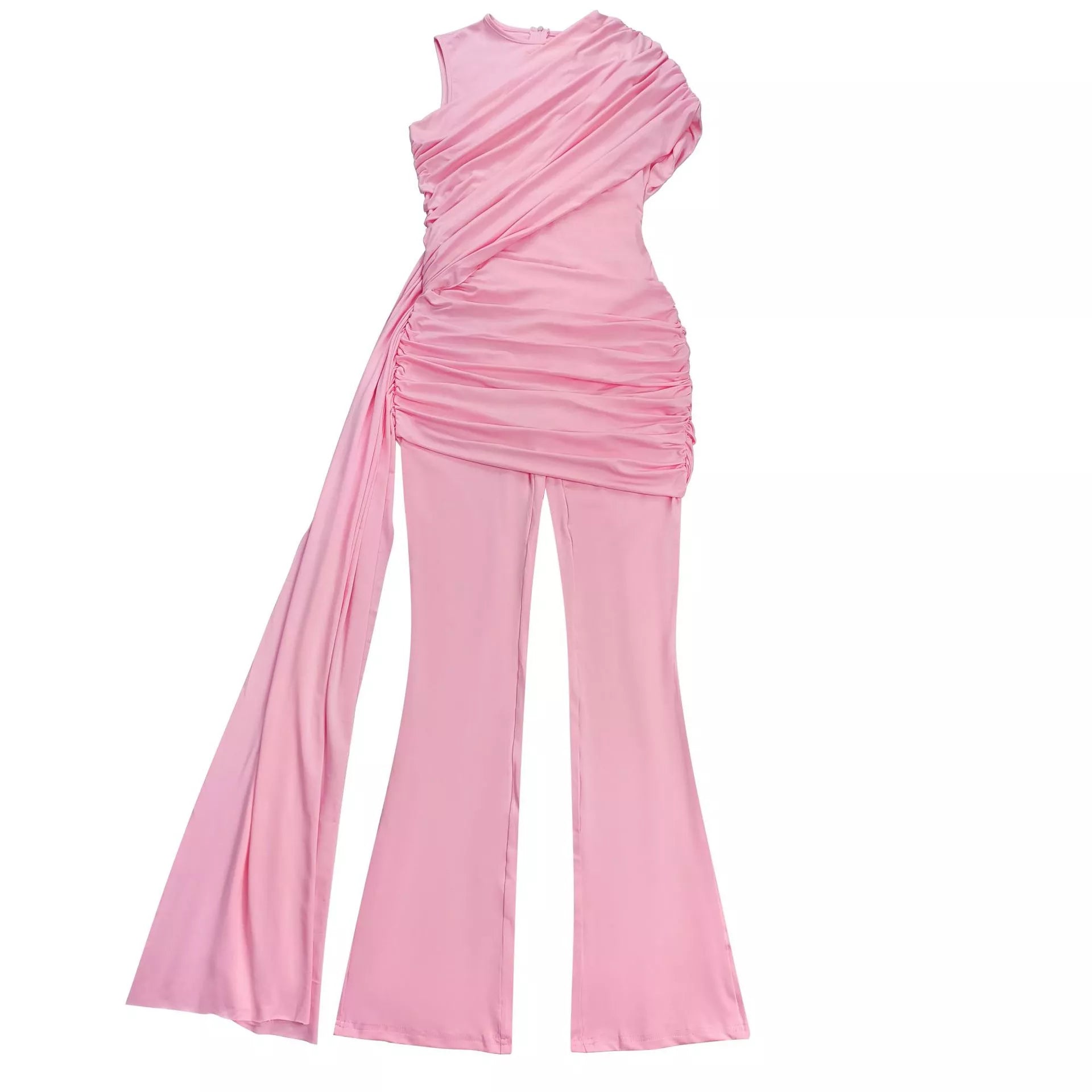 Ruched One-Shoulder Flare Leg Jumpsuit  Shop One Place