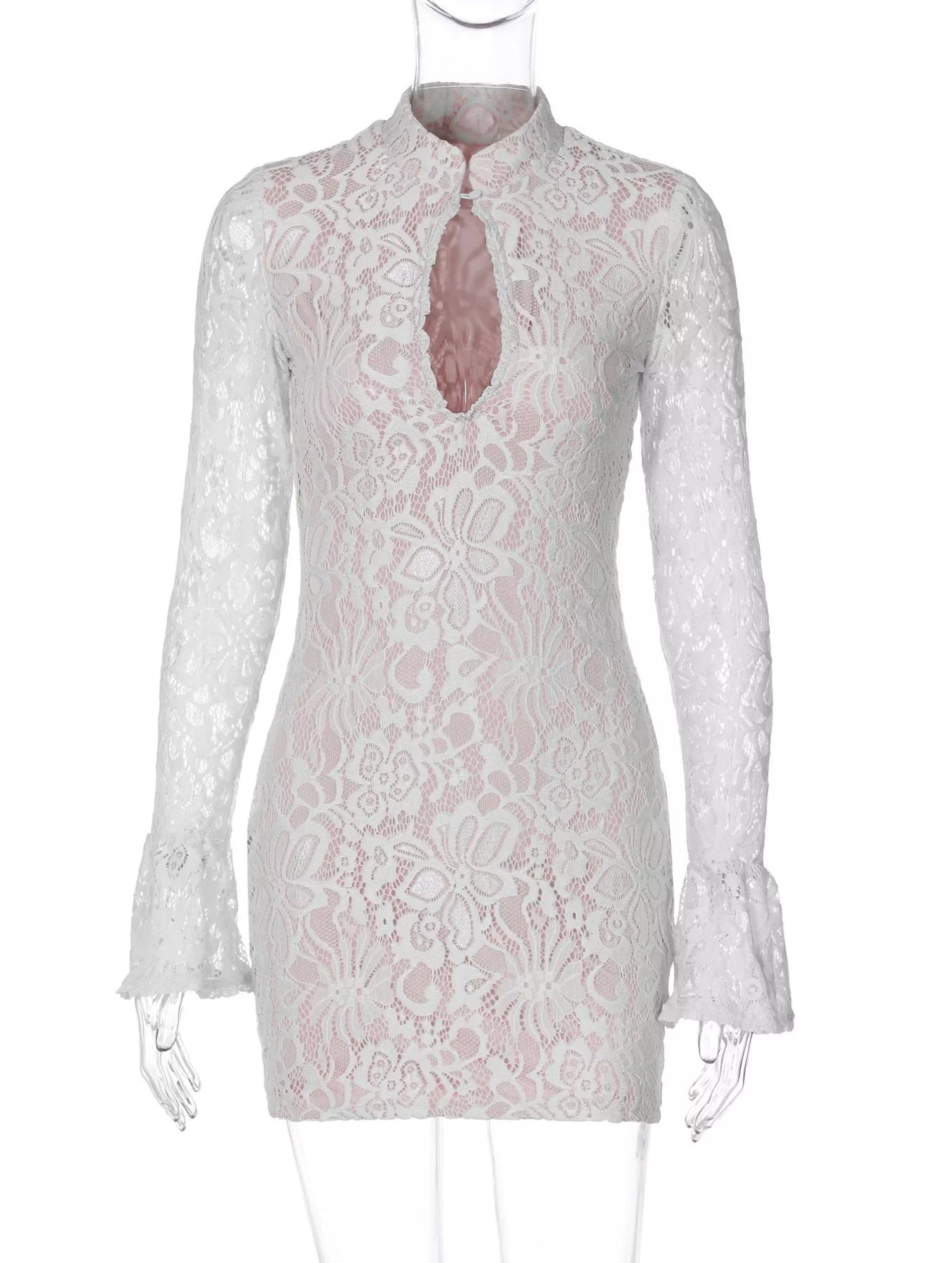 Lace Cutout Long Sleeve Mini Dress  Shop One Place