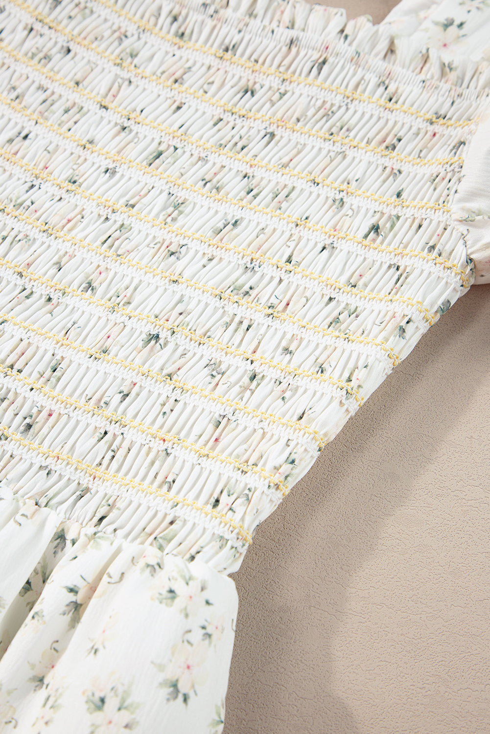 White Frill Neckline Shirred Bodice Floral Maxi Dress  Shop One Place