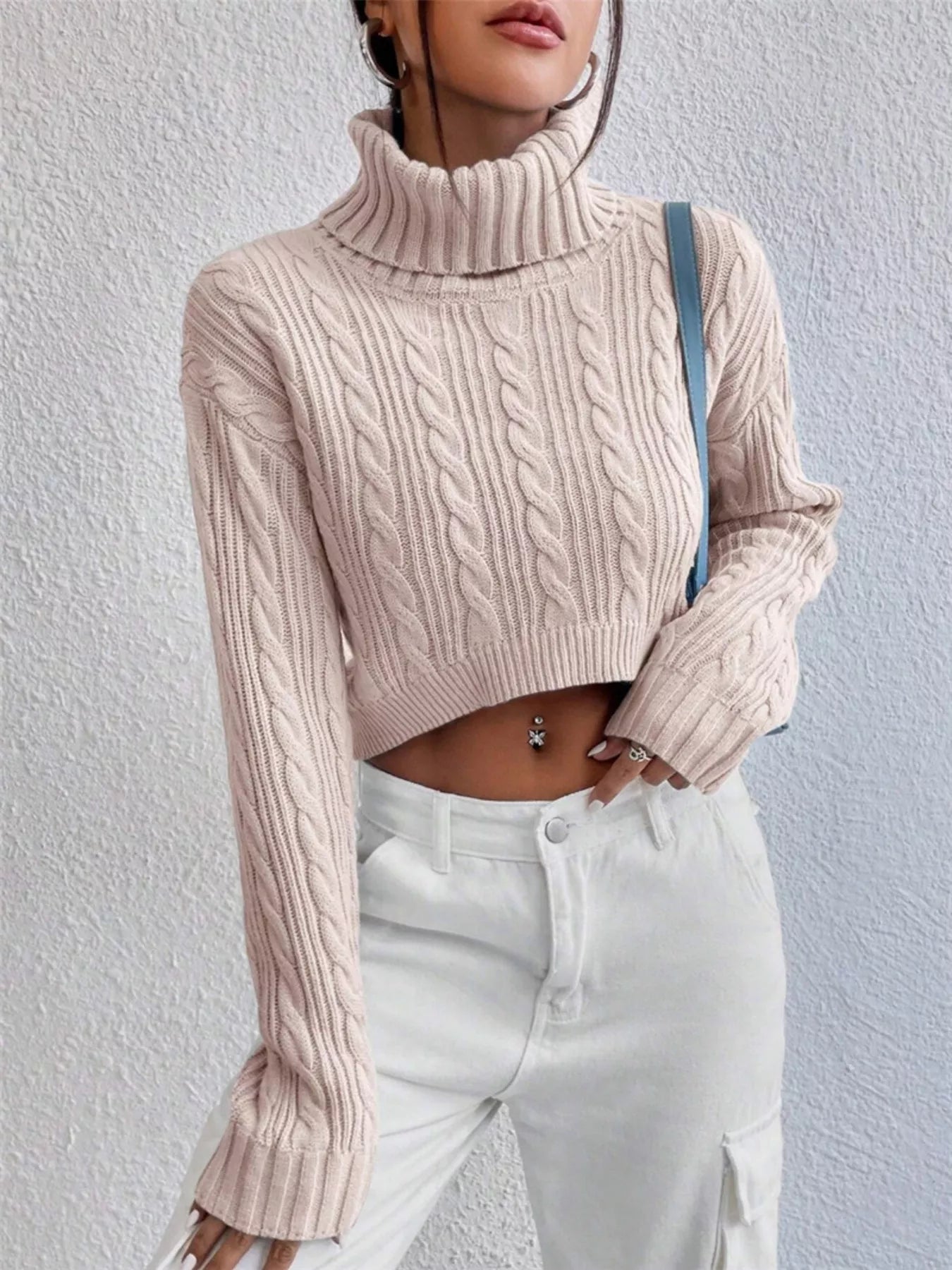 Cable-Knit Turtleneck Long Sleeve Sweater  Shop One Place