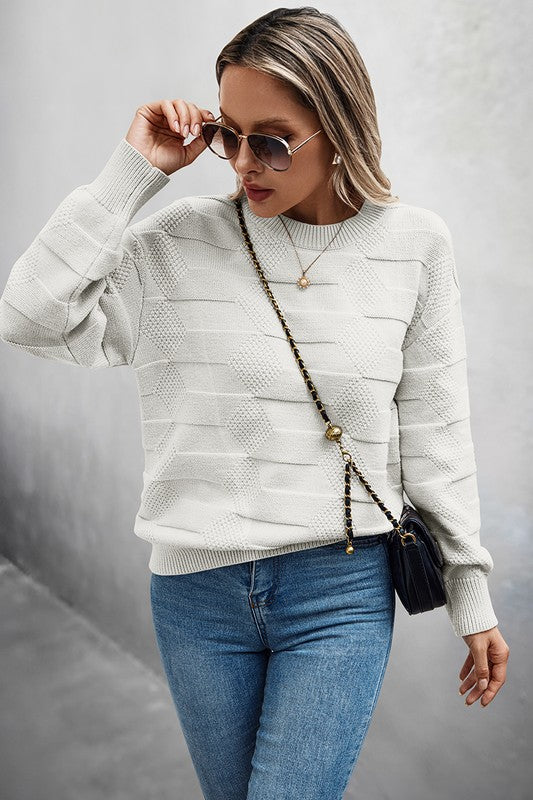 Solid Round Neck Knit Loose Long Sleeves Sweater  Shop One Place