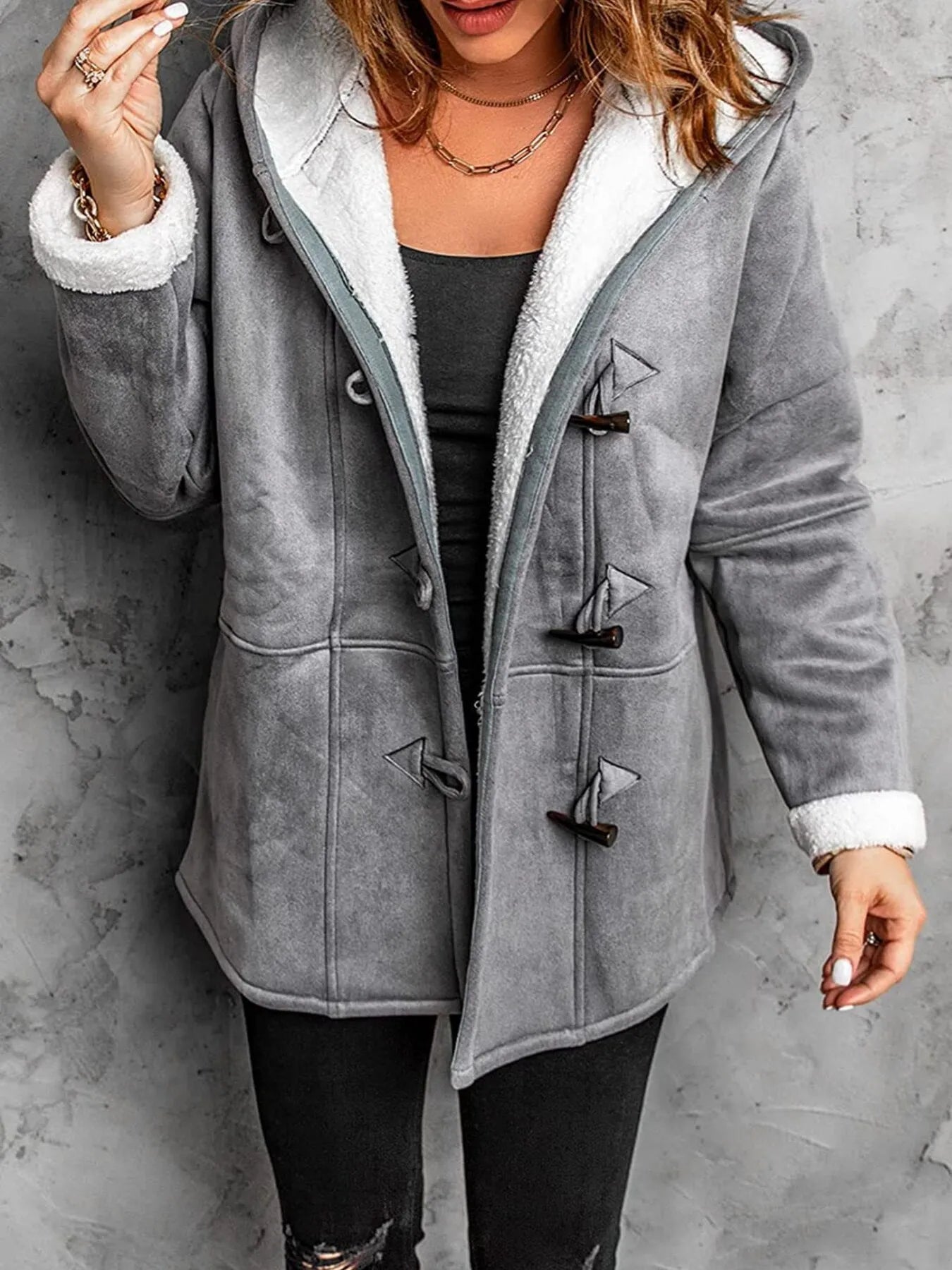 Full Size Cozy Sherpa Lined Toggle Coat with Hood Plus Size  Shop One Place
