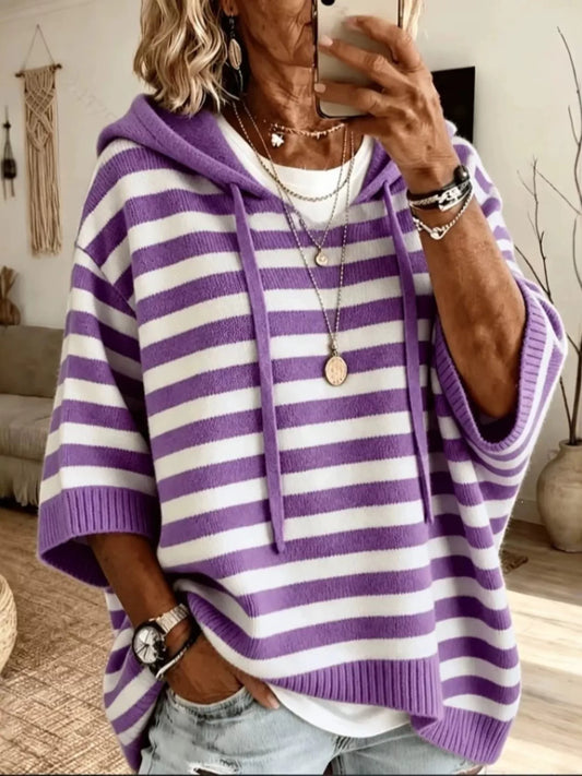 Striped Hooded Knit Sweater in Multicolor