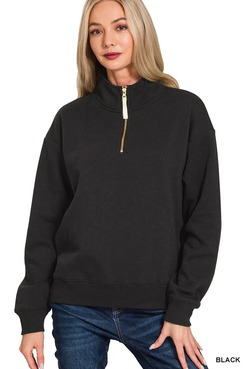 Zenana Fleece Half Zip Sweatshirt  Shop One Place