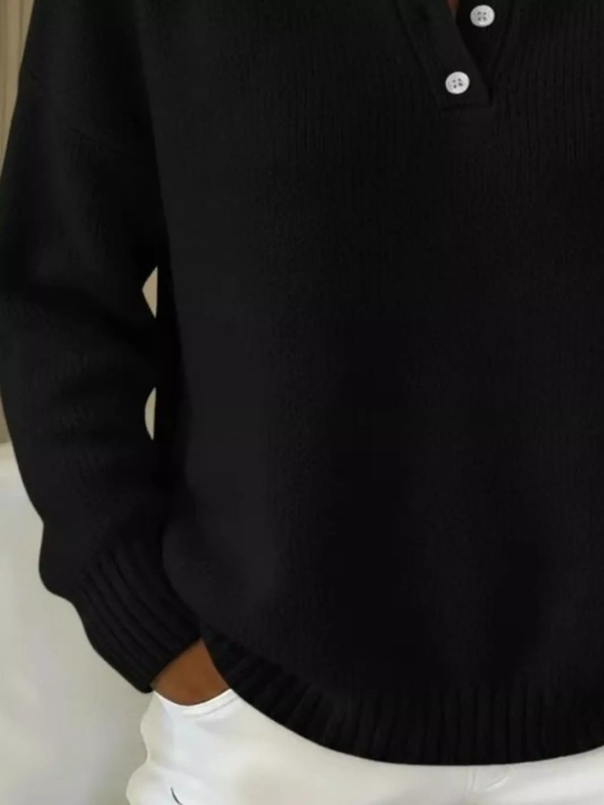 Full Size Button Detail Drop Shoulder Sweater Plus Size  Shop One Place