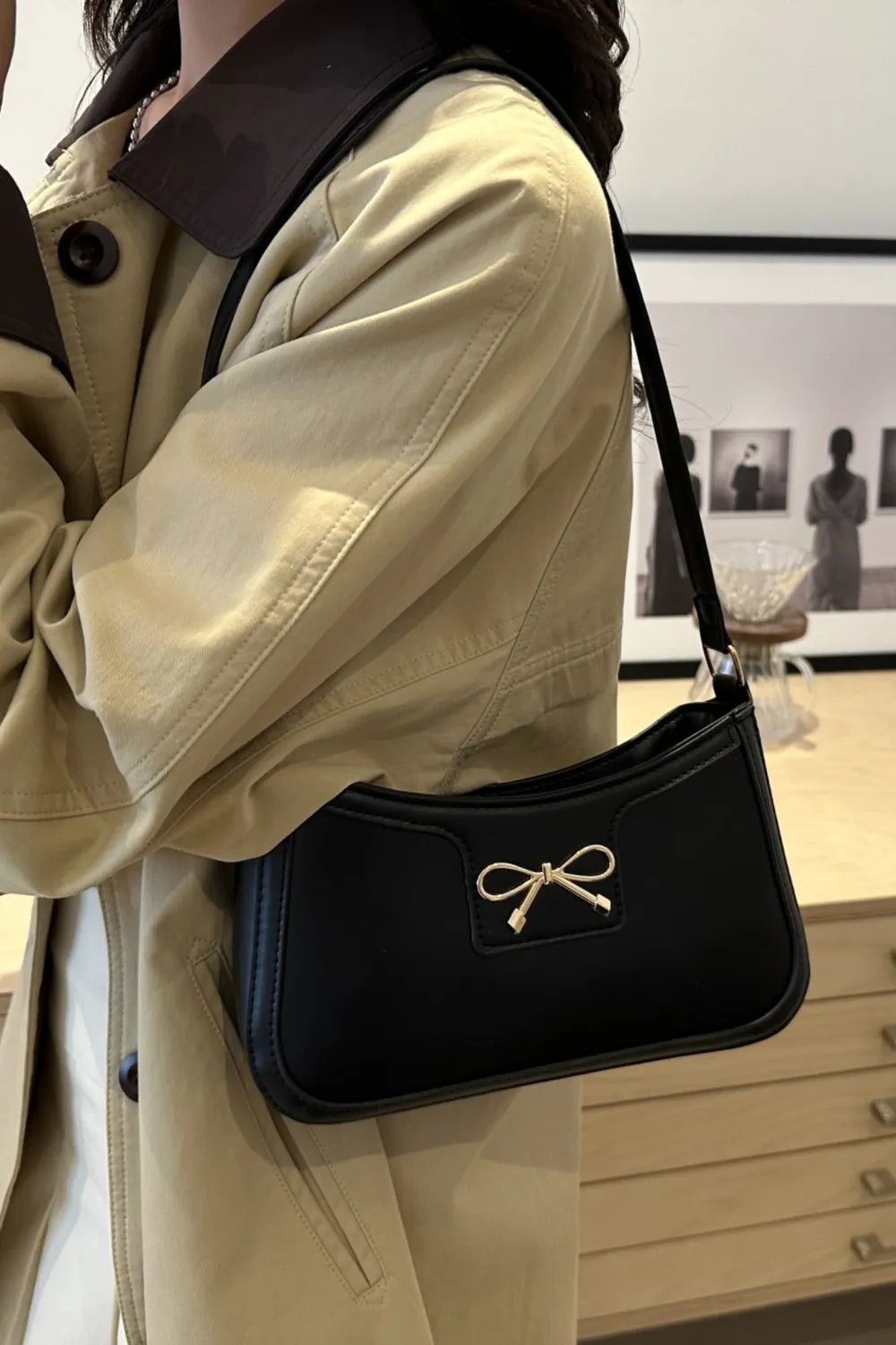 Bow Trim PU Leather Shoulder Bag  Shop One Place