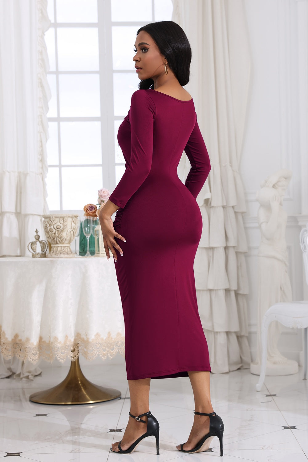 Ruched Boat Neck Midi Dress  Shop One Place