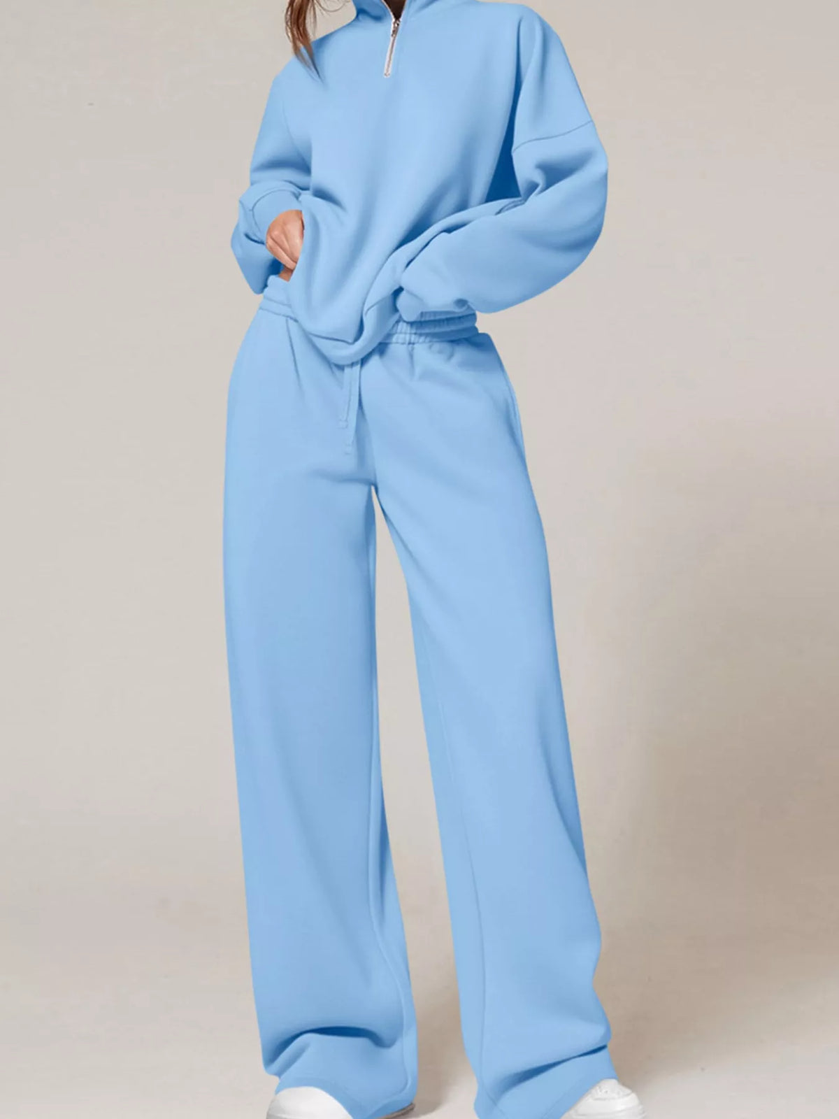 Half-Zip Sweatshirt and Wide-Leg Sweatpants Set  Shop One Place