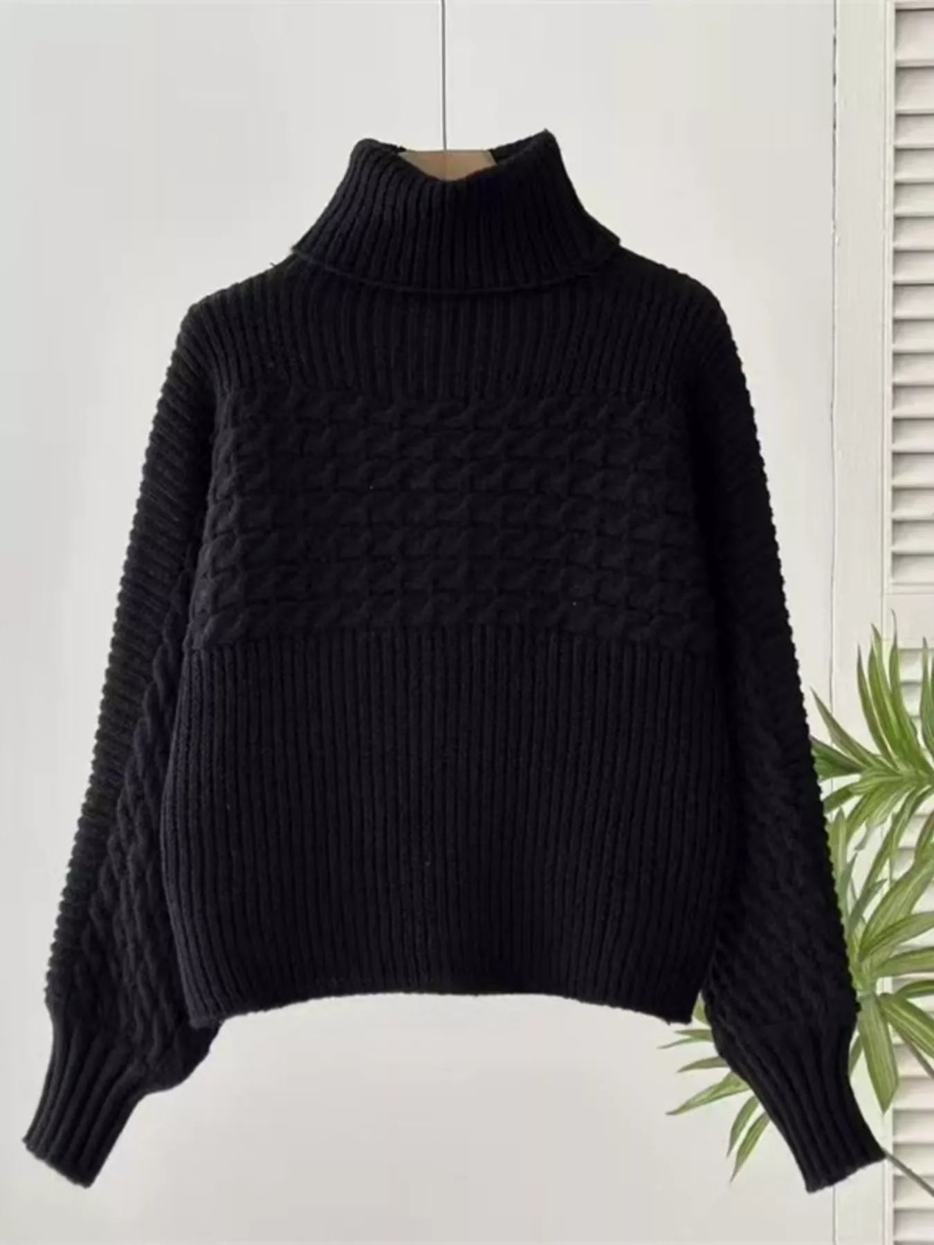 Full Size Textured Knit Turtleneck Long Sleeve Sweater Plus Size - Shop One Place