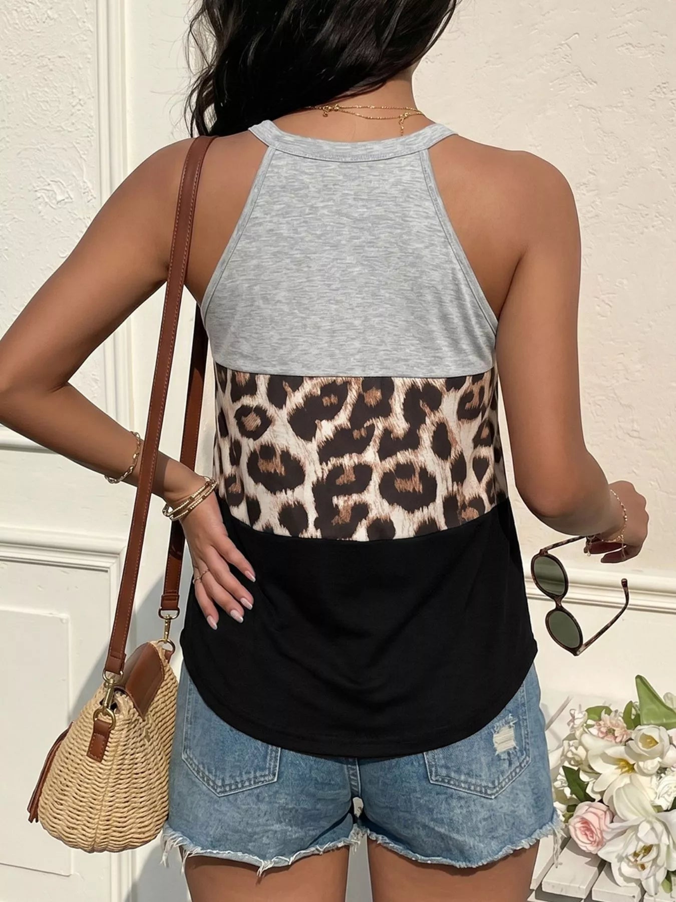 Leopard Print Color Block Tank  Shop One Place