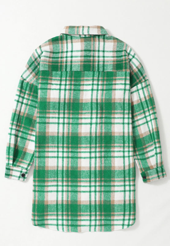 Plaid Flap Pocket Long Sleeve Shacket - Shop One Place