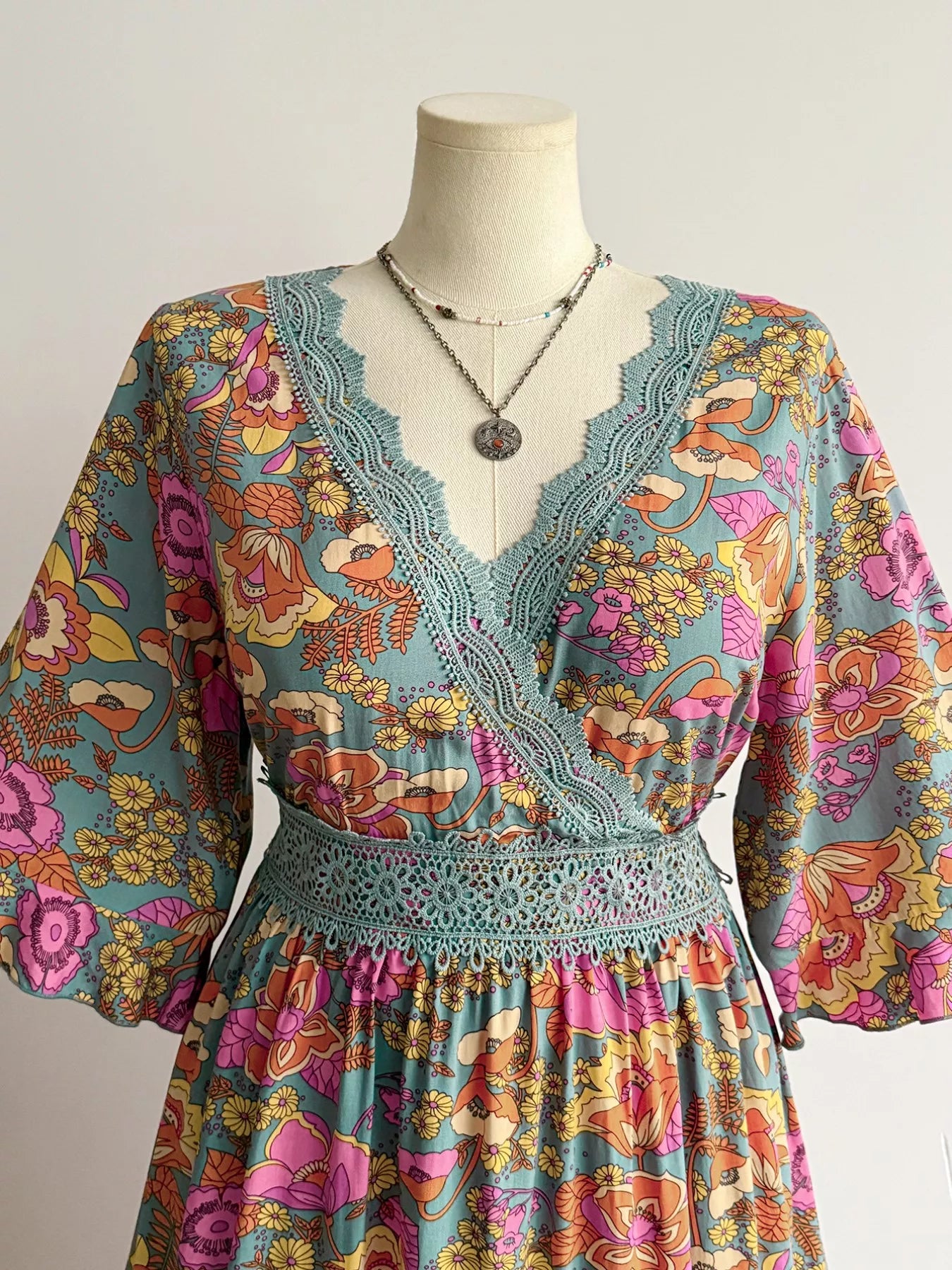 Plus Size Lace Detail Floral Surplice Dress  Shop One Place