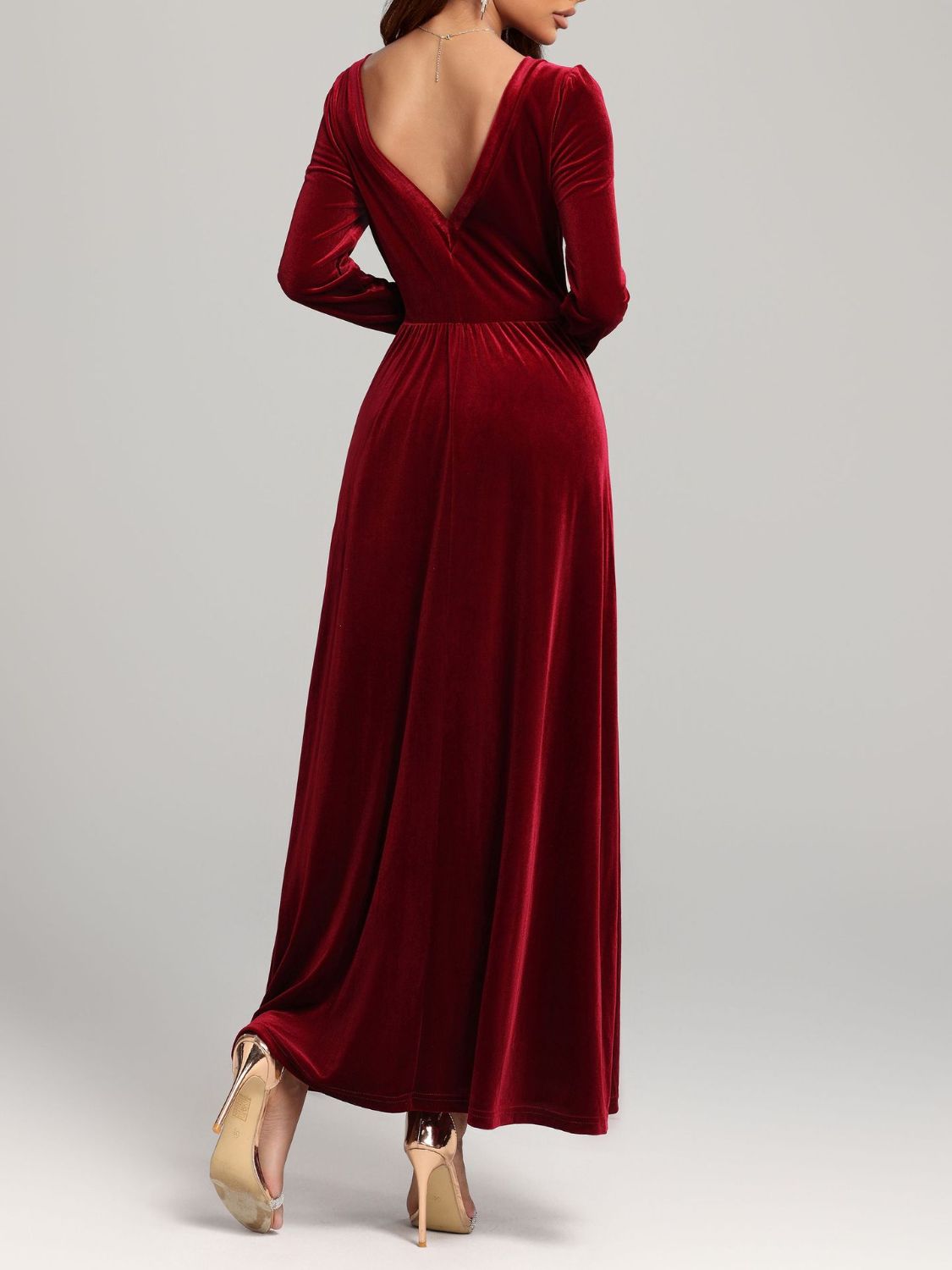 Velvet Square Neck Long Sleeve Dress  Shop One Place