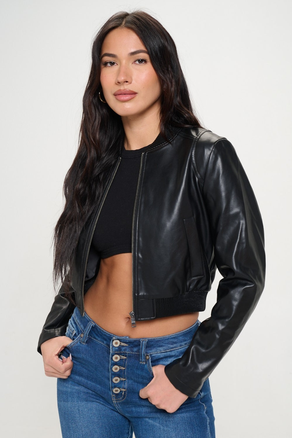 Black Coalition LA Zip Up Cropped Bomber Jacket