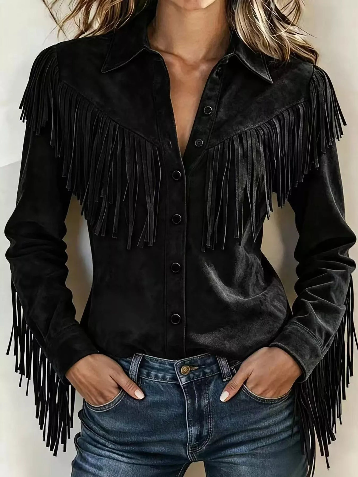 Women's Fringed Button-Up Knit Shirt – view 4