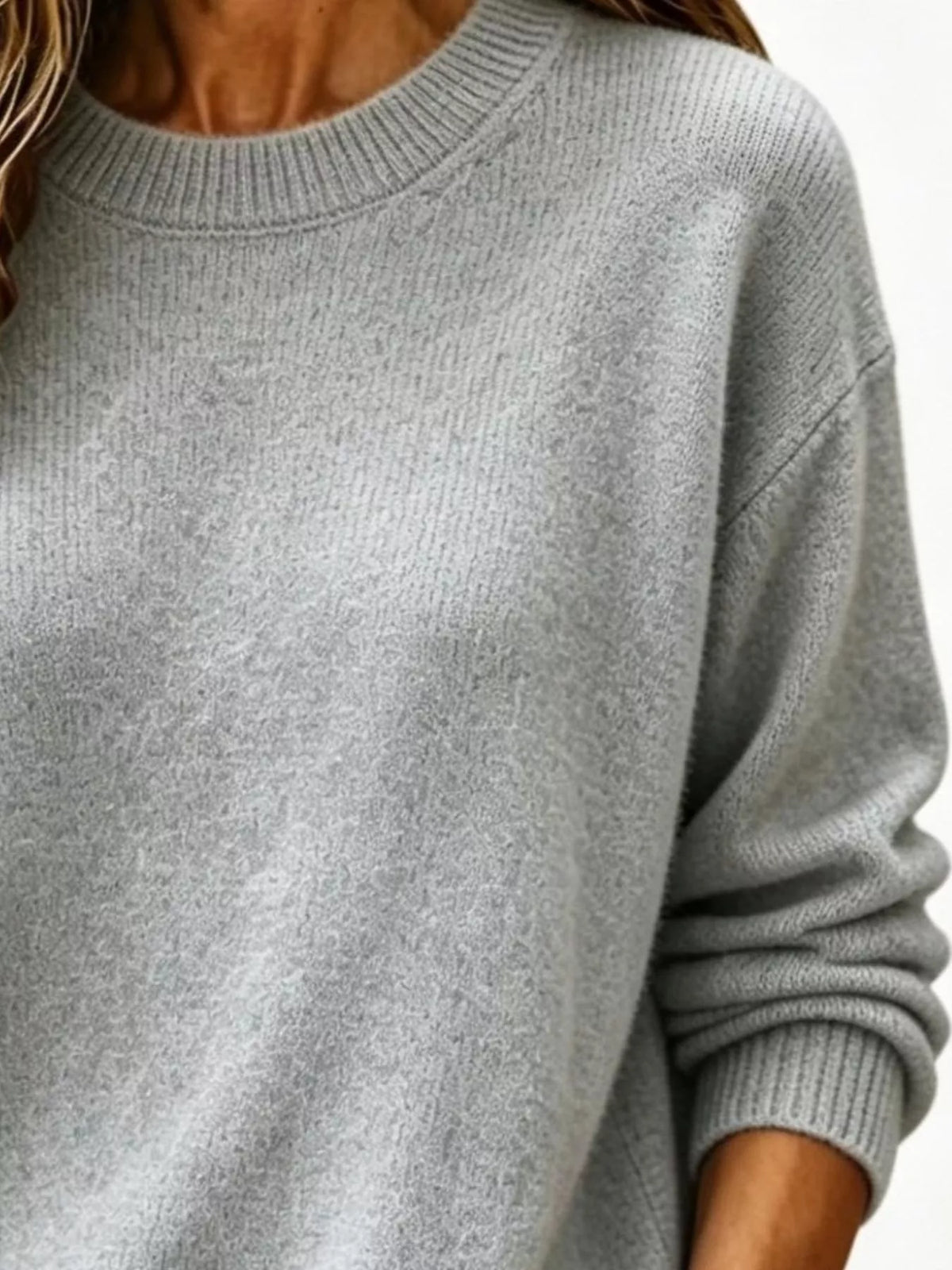 Full Size Round Neck Dropped Shoulder Sweater Plus Size  Shop One Place