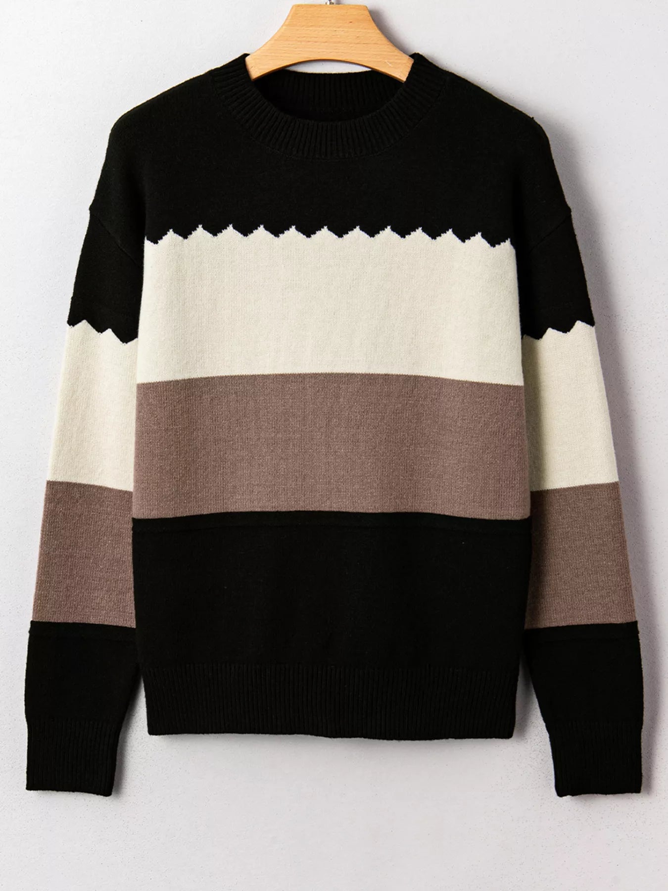 Color Block Crew Neck Drop Shoulder Sweater  Shop One Place