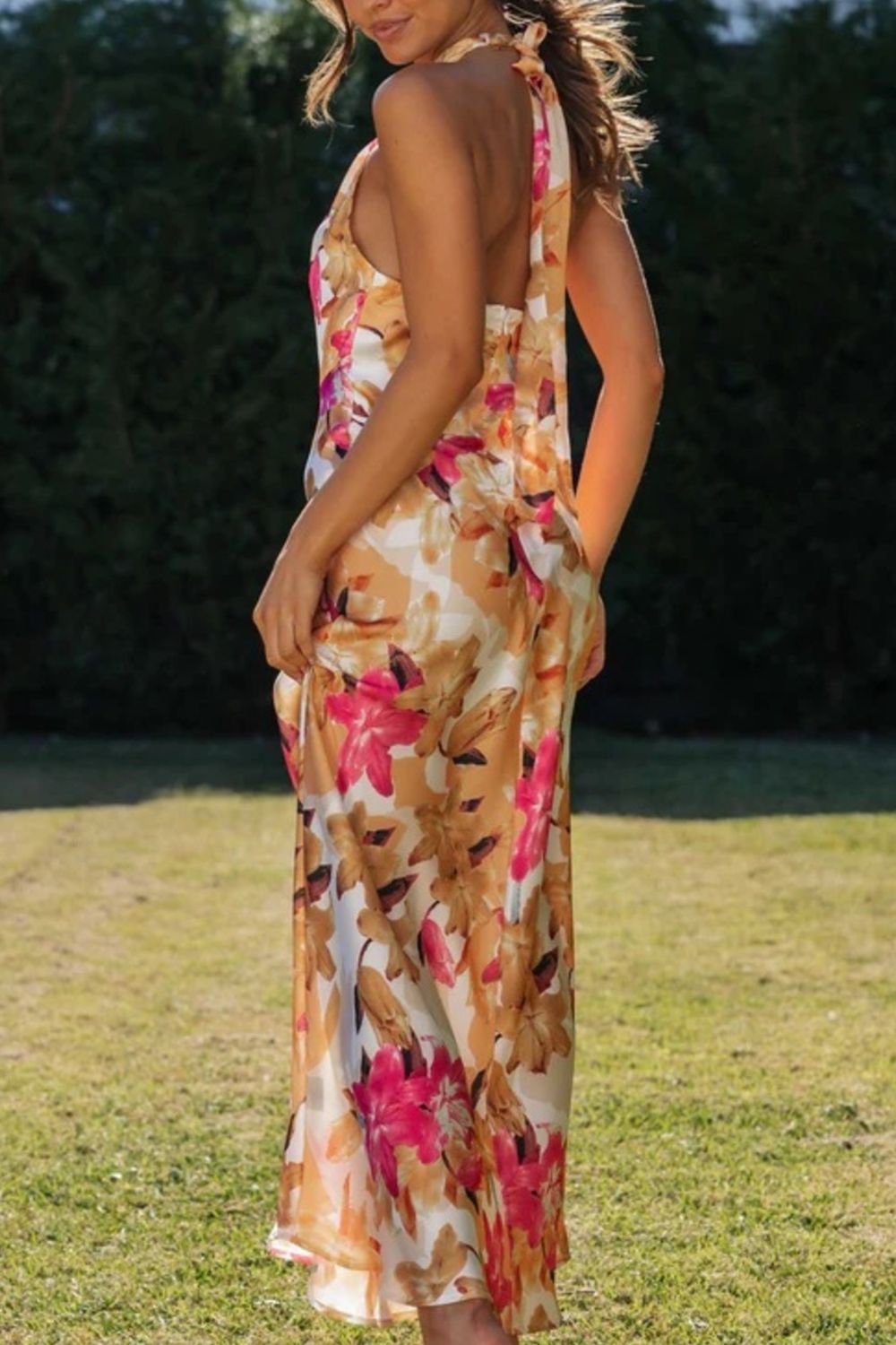 Floral Print Halter Neck Maxi Dress  Shop One Place