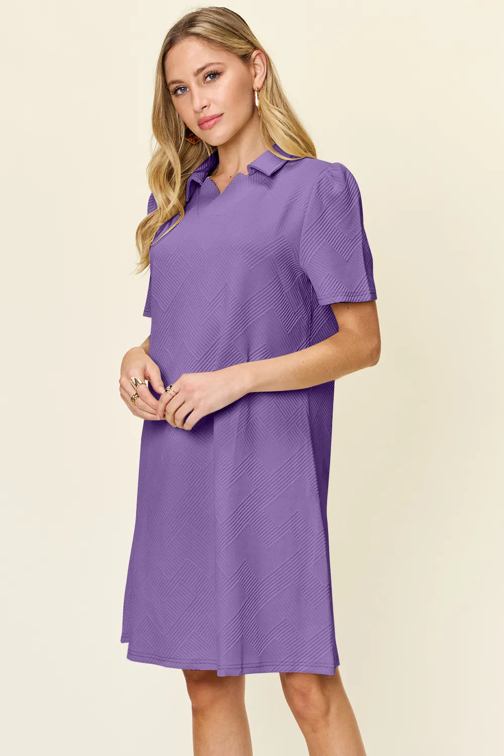 Double Take Full Size Texture Collared Neck Short Sleeve Dress  Shop One Place