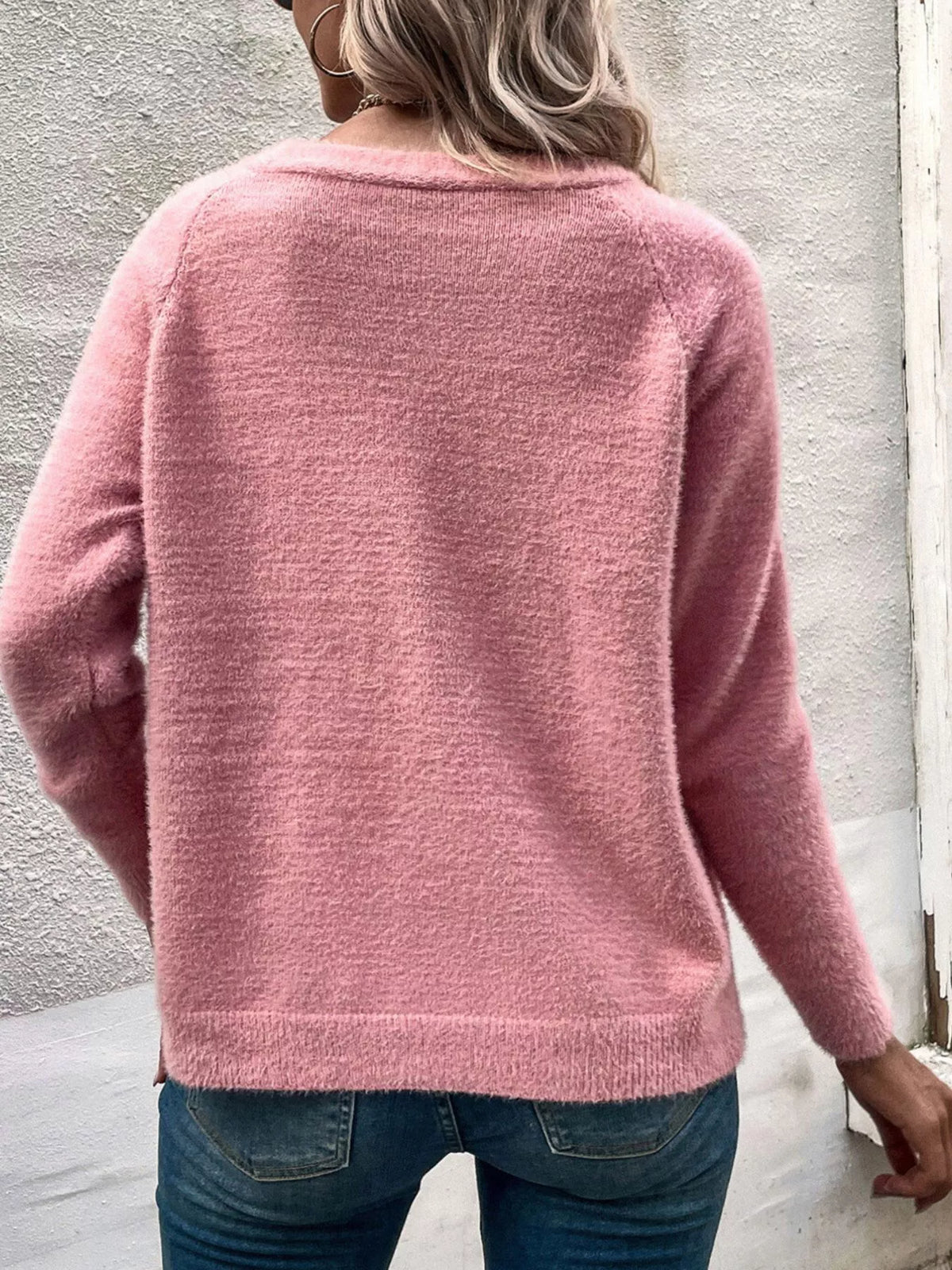 Soft Fuzzy V-Neck Button-Down Cardigan  Shop One Place