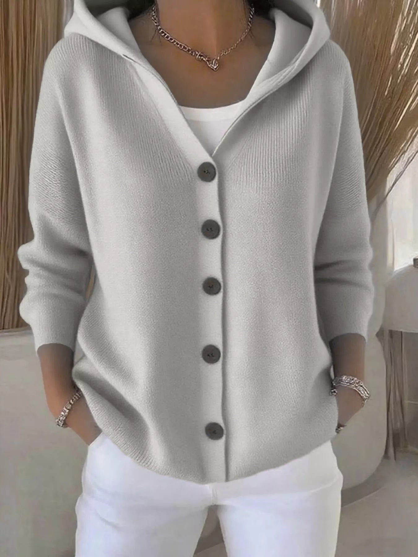 Full Size Hooded Button-Front Soft Knit Cardigan Plus Size  Shop One Place