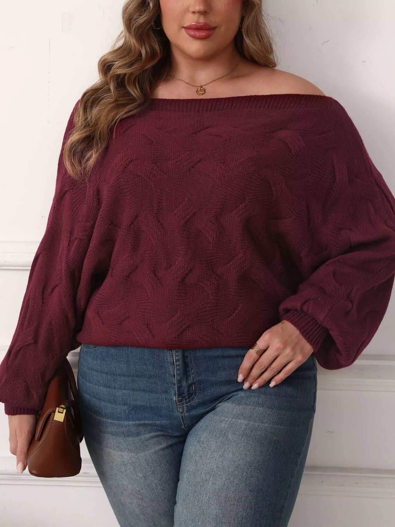 Plus Size Off-Shoulder Long Sleeve Sweater  Shop One Place
