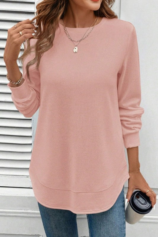 Solid Waffle Knit Long Sleeve Top  Shop One Place