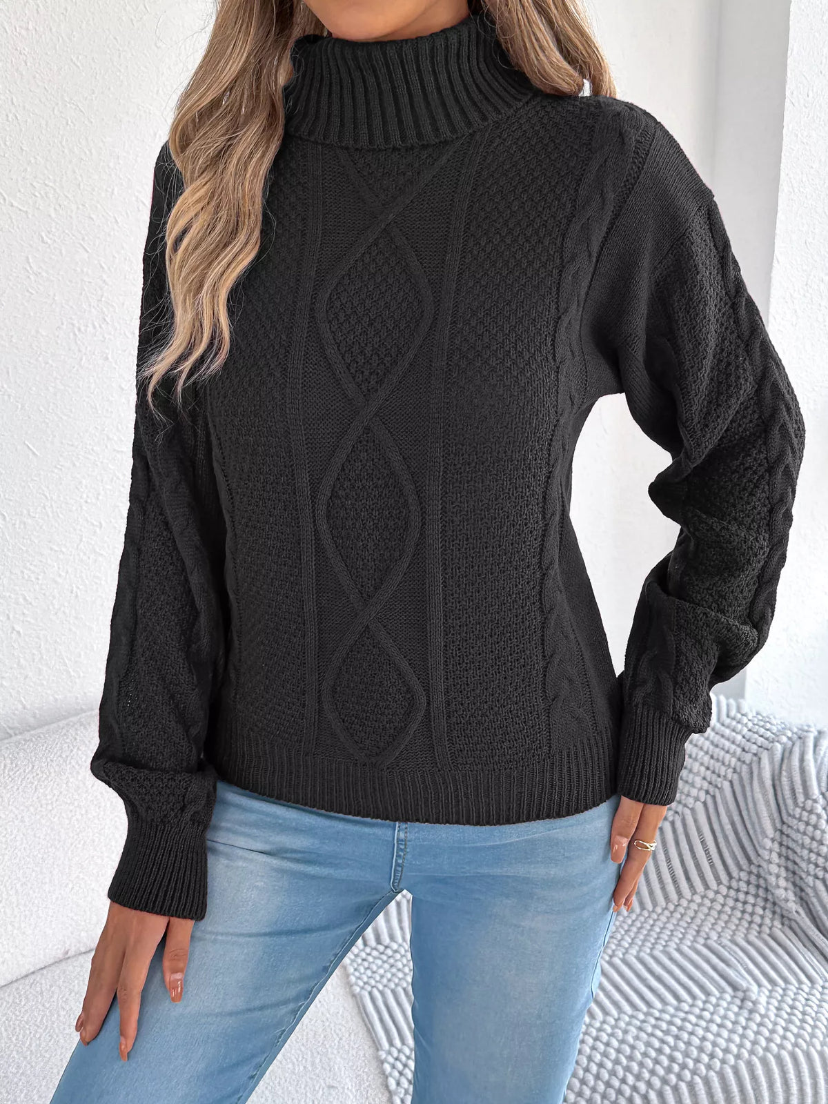 Women's Cable Knit Turtleneck Sweater – view 8