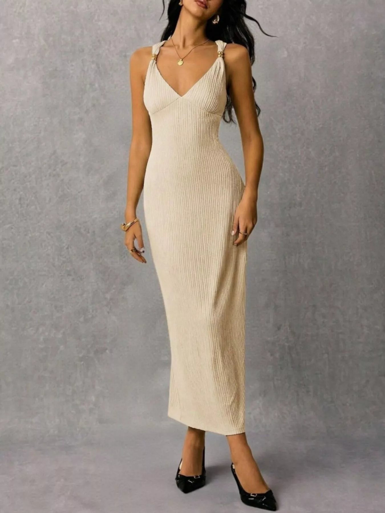 Sleeveless Ribbed Knit Midi Dress  Shop One Place