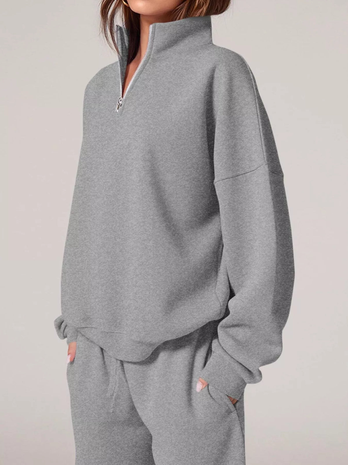 Half-Zip Sweatshirt and Wide-Leg Sweatpants Set  Shop One Place