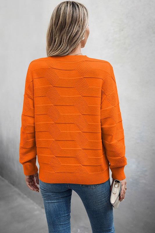 Solid Round Neck Knit Loose Long Sleeves Sweater  Shop One Place