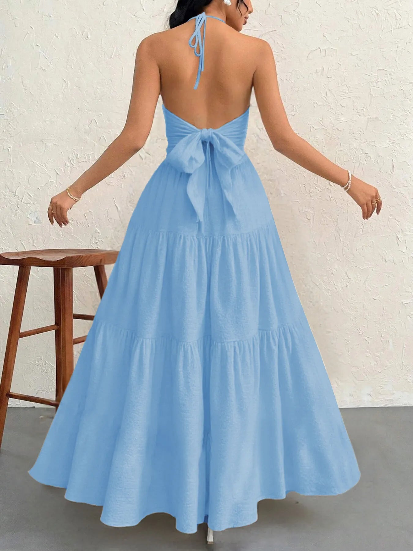Halter Neck Tiered Maxi Dress  Shop One Place